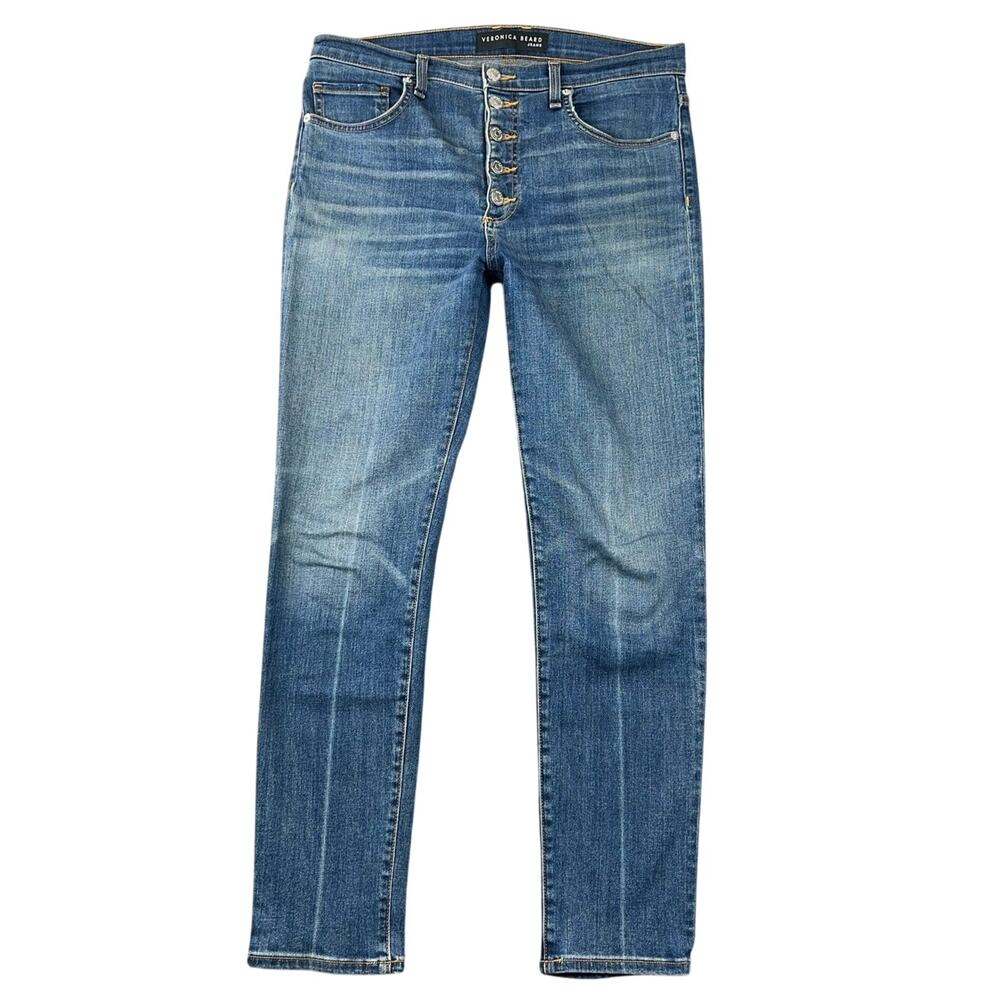 Veronica Beard Debbie Skinny High Rise Button Fly Jeans Nantucket Blue Denim 30